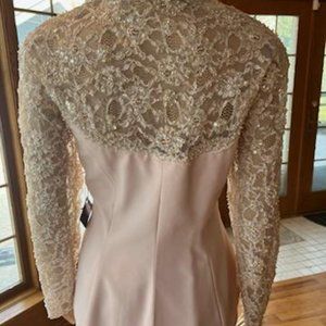*Karen Lawrence Blush Pink Beads Lace Mom Suit Bridal Gown Wedding Dress Size 14